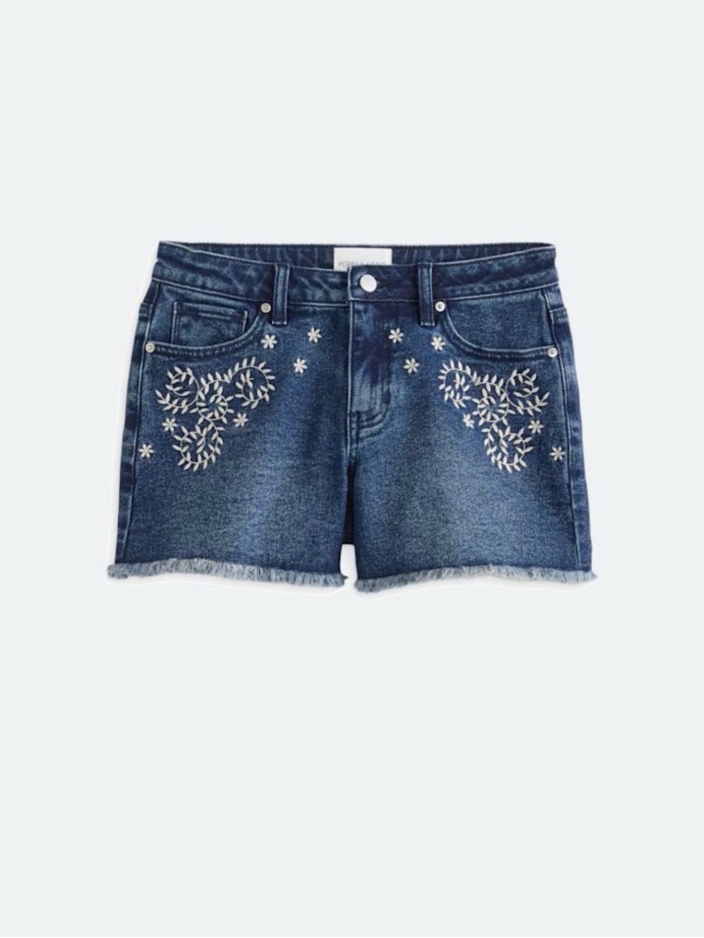 Poppy & Grace Women’s Dark Blue Embroidered Denim Shorts